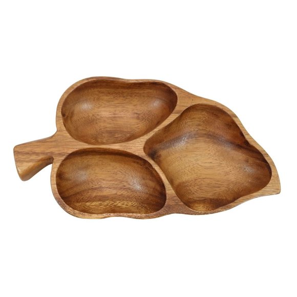 DOLPHIN Genuine Monkey-Pod Divided 3-Section Leaf Serving Bowl Tray Phillipines - Picture 1 of 10